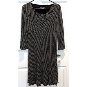 WOMEN'S DONNA RICCO NEW YORK BLACK/IVORY 3/4 SLEEVE DRESS SIZE 10P Made in USA